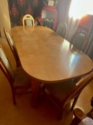 Stół drewniany rozkładany + 6 krzeseł – solidny komplet do jadalni