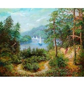 Marta Isajewa Żaglówki nad Soliną 50 x 60 cm Obraz malowany farbami olejnym