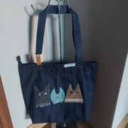 KOTKI smutne i wesołe-nowa torba zakupowa na zamek z dżinsu-rękodzieło