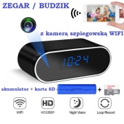 ZEGAR UKRYTA KAMERA SZPIEGOWSKA  WiFi DZIEŃ NOC KARTA SD AKUMULATOR