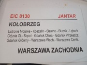 Tablica kierunkowa kolejowa KOŁOBRZEG - WARSZAWA ZACHODNIA 30X20 cm 