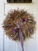 Wianek wieniec boho 60 cm z suszonych traw i lawendy, jesień dynie jesienny