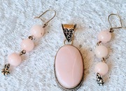 Wisior srebrny z opałem różowym i kolczyki