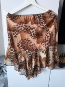 Asymetryczna spódnica w panterkę z falbanami na gumkę 