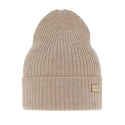 Czapka z wełny merino wełniana prążek jesienna 100% wełna beżowa