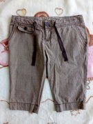 Brązowe krótkie spodenki szorty w kratkę capri Fishbone 34 jak nowe