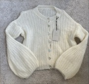 Sweterek ecru oversize 80% super kid moher italy