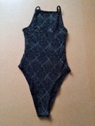 Piękne czarne body ze srebrną nitką XS/34 H&M