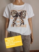 T-shirt biały z kokardką SM w typie oversize 