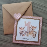 Personalizowana kartka na roczek ze zwierzątkami 