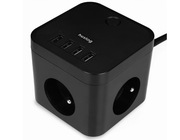 Przedłużacz kostka z USB HUSLOG EMX-190224 – czarny POWYSTAWOWY