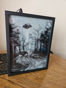 X-Files , ufo obraz malowany wełną, filcowany na sucho