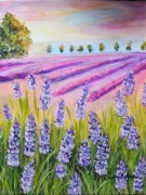 OBRAZ RĘCZNIE MALOWANY PEJZAŻ AKRYLOWY "LILIOWE WRZOSOWISKA"- 24x30cm