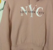 Bluza z kapturem Nyc New York City Dividcd H&M L bawełna 52 % Pudrowy róż