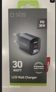 Ładowarka sieciowa uniwersalna SBS LCD GaN PD 30W USB-C / USB-A Zielona