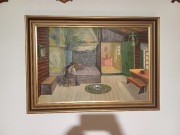 Stary obraz na dykcie sygnowany  .