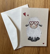 Kartka okolicznościowa ręcznie rysowana hand made serce owieczka owca 