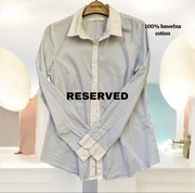 Reserved koszula z długim rękawem błękitna biała w prążki 100% bawełna M