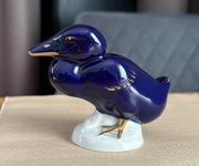 Rudolf Kammer Figurka kaczka kobalt złoto ptak porcelana Volkstedt Niemcy