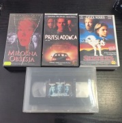 4 kasety VHS filmy Miłosna Obsesja, Sidekicks, Prześladowca, Zasadzka na d