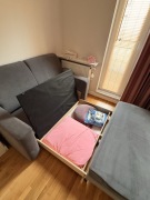 Wygodna sofa rozkładana z pojemnikiem | Szara | Bardzo dobry stan