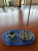 Podłużna podstawka do kadzidełka lub tealight z orgonitem- żywica epoksyd.