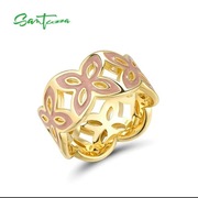 Pierścionek pozłacany z emalią. 