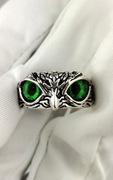 Pierścionek damski Regulowany sowa sygnet srebrny zielony Vintage