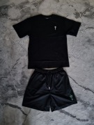 Czarny krótki set Trapstar Nowy Streetwear UK Drill koszulka spodenki 