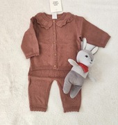 Komplet H&M 56 bawełna brązowy kardigan sweter spodnie retro