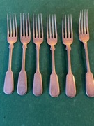 Duże ciężkie posrebrzane widelce Fraget połowa XIX wieku 6 sztuk