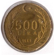 TURCJA 500 lirów 1989, KM# 989, XF