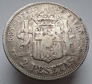 moneta Hiszpania 2 Pesety 1882 MSM srebro 10g