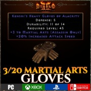 Diablo 2 Resurrected 3/20 Martial Arts Rękawice Gloves ARACH XBOX NINTENDO
