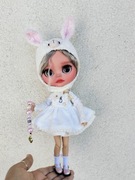 Lalka Blythe doll handmade króliczek rękodzieło torebka Baby włosy naturaln