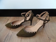 Czółenka szpilki Anna Field zielone khaki jak zamsz roz. 41,5