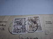 Znaczek Fi 580 i Fi 606 na przesyłce poleconej z 1953 roku