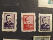 Trzy znaczki z Bierutem 10 zł oraz 15 zł -przedruk