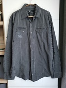 Ravel koszula męska L – czarna w paski, casual z podwijanymi rękawami