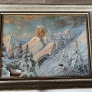 Stary obraz olejny z 1937 t. Sygnowany inicjałami SB., uszkodzony