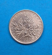 Francja 5 franków 1959 ESSAI, mała 5, piękny stan, srebro 0,835