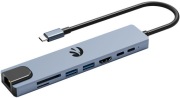 Hub HAWK HW-HUB801 8w1 USB Typu C, RJ-45  Czytnik Kart