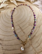 Naszyjnik Choker z Kamieni Naturalnych Jaspis Cesarski Perły Naturalne 