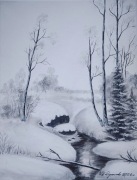 PEJZAŻ RĘCZNIE MALOWANE AKRYLOWY "POD ŚNIEŻNĄ POKRYWĄ" - 40x30cm