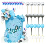 Dekoracje na tort disco kula niebieskie srebrne JeVenis