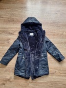 Zara Kids gumowa parka futerko zimowe ciepłe 10 140cm misiu Navy