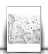 szary plakat A4, podróże plakat,  uliczka plakat biało czarny, retro plakat