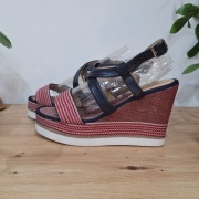 Sixth Sens Paris sandały koturny 40 granat/czerwień/biel marine boho