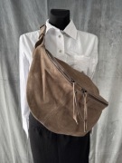 Nerka torba XXL taupe zamsz naturalny Włoska - nowa