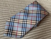 Krawat jedwabny wielokolorowy krata niebieski beż szeroki - Vintage